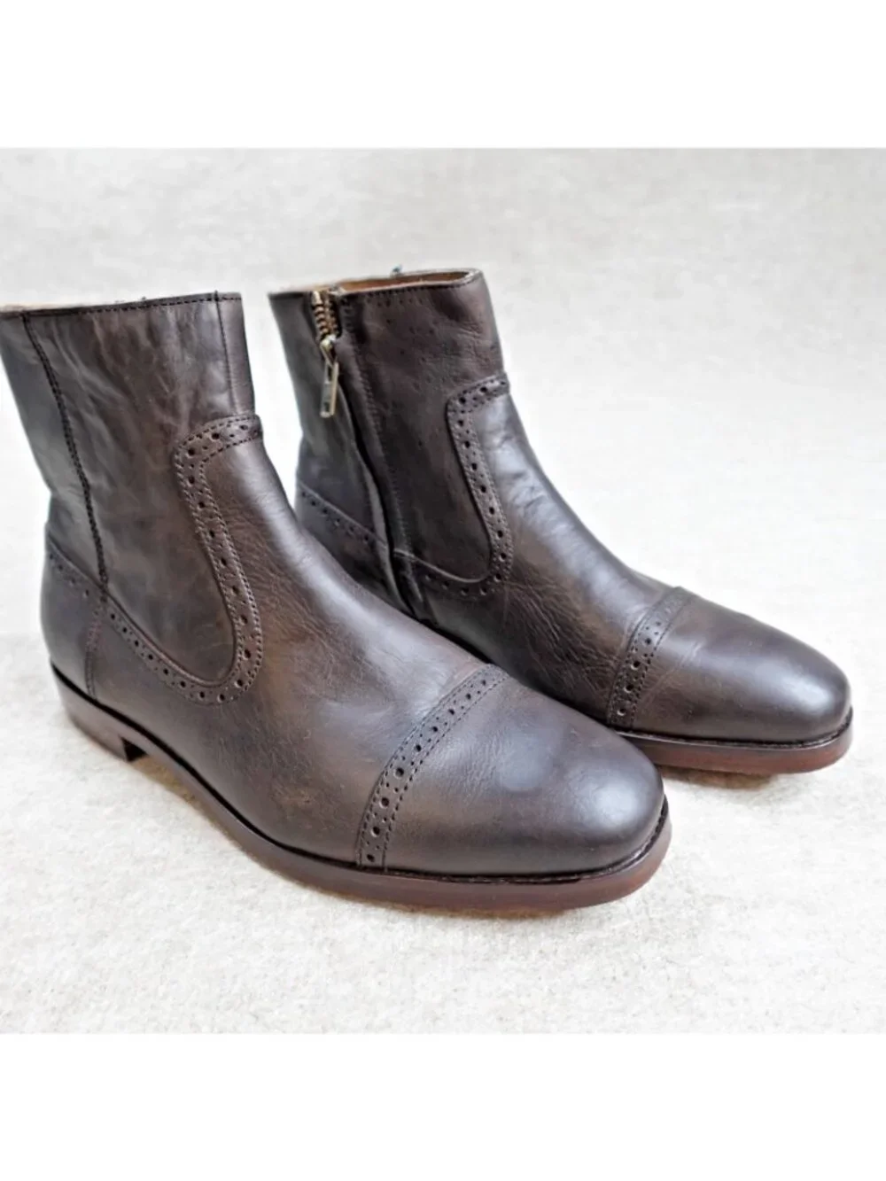 Polo Ralph Lauren Mens Boots 11 Brown Demonte Ankle Side Zip Cap Toe Chelsea